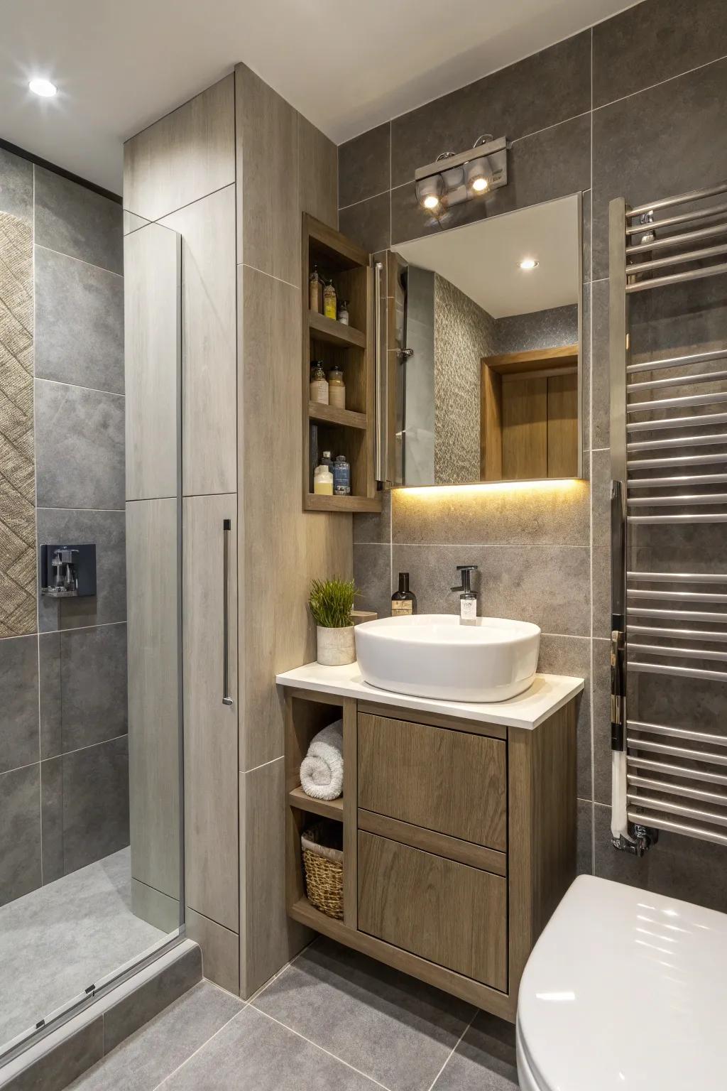 An alcove in the wall creating space for a secret cabinet.