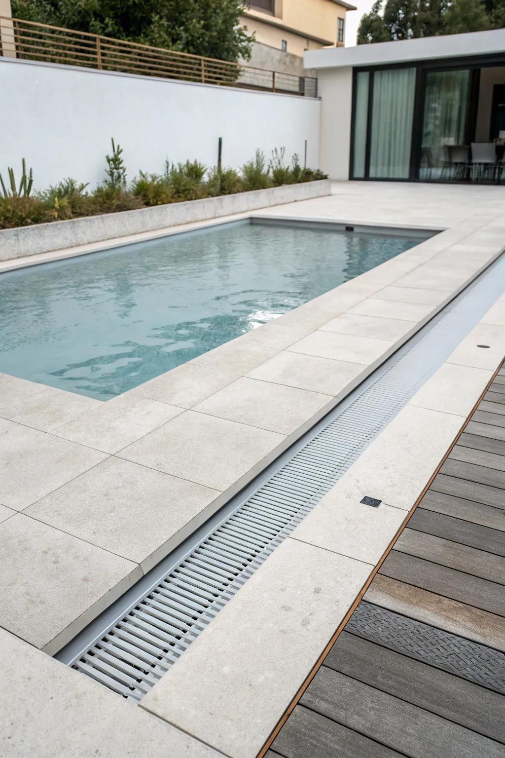 Minimalist slit drains keep a clean, unobtrusive appearance.