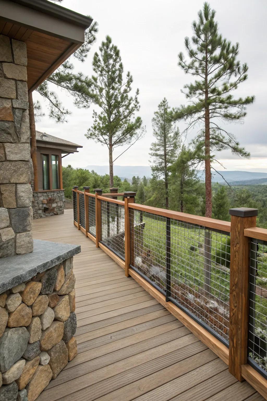 Blending materials can personalize your deck guardrail layout.
