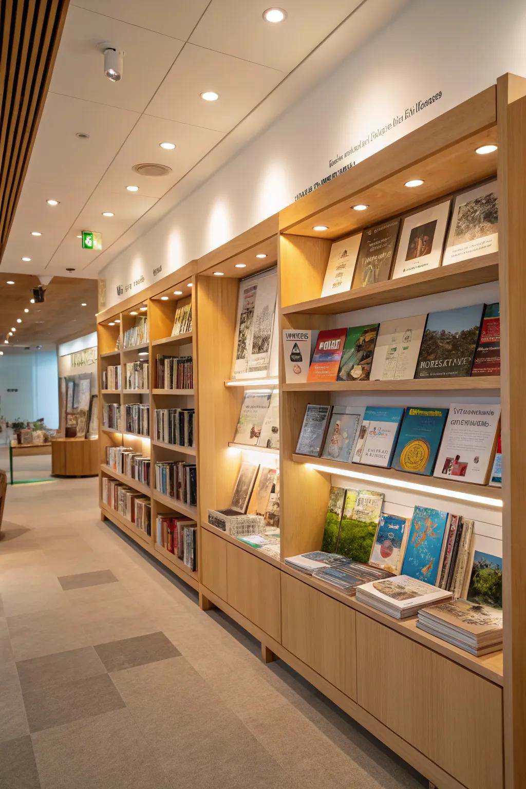 Open shelves allow easy access to materials while adding an aesthetic touch.
