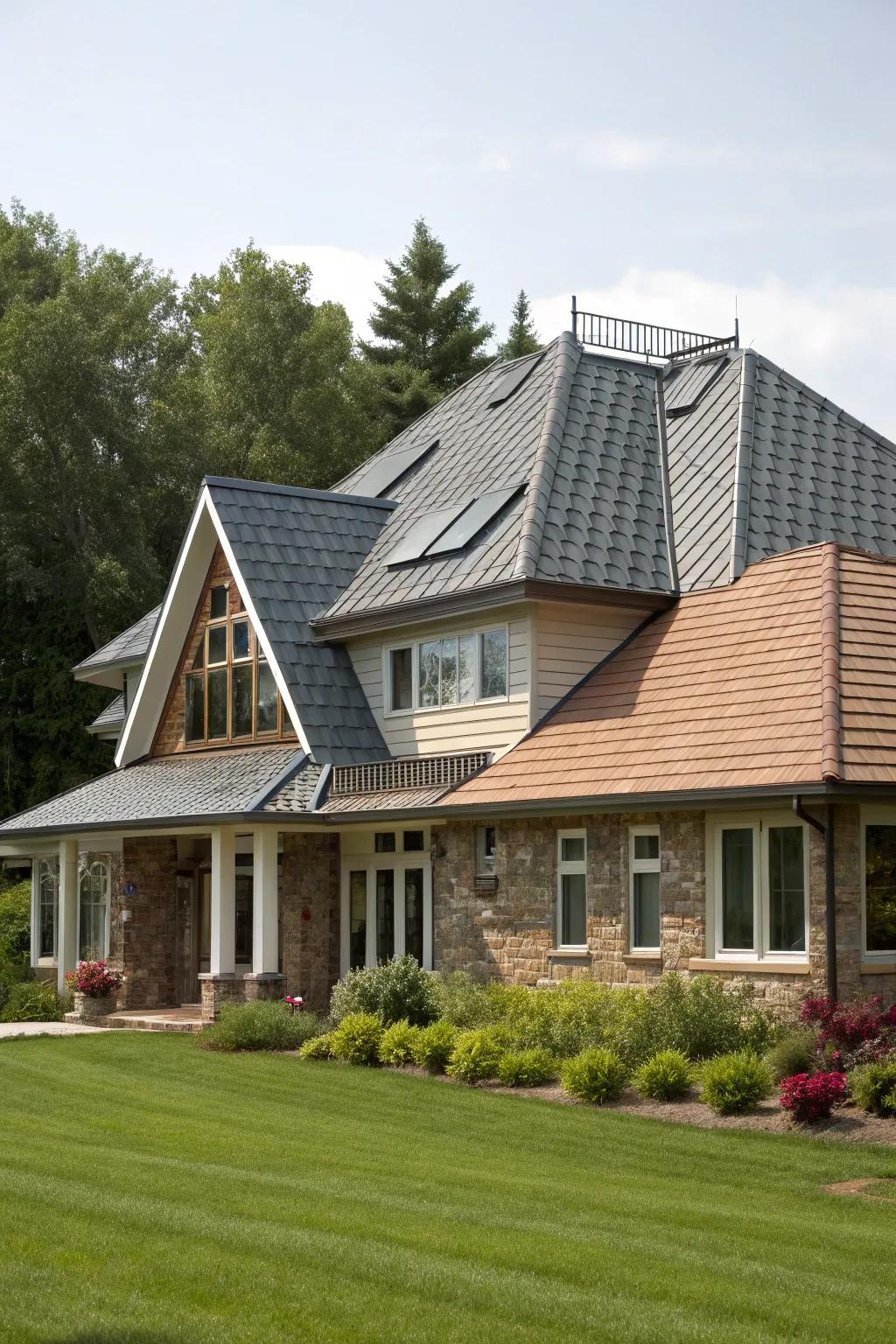 A unique mixed roof style gives this home a modern edge.