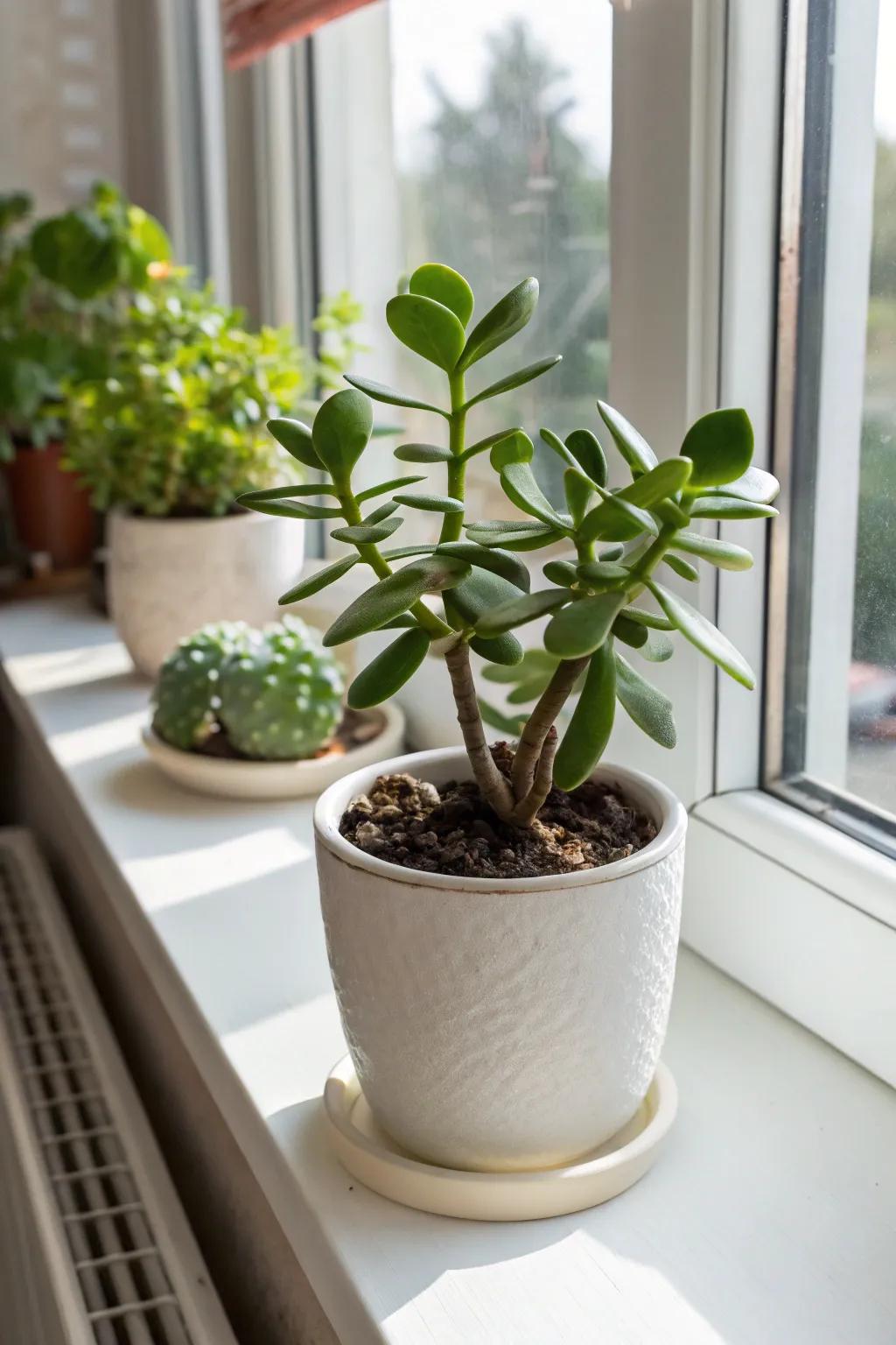 A Jade plant in the sunshine, a symbol of good luck.