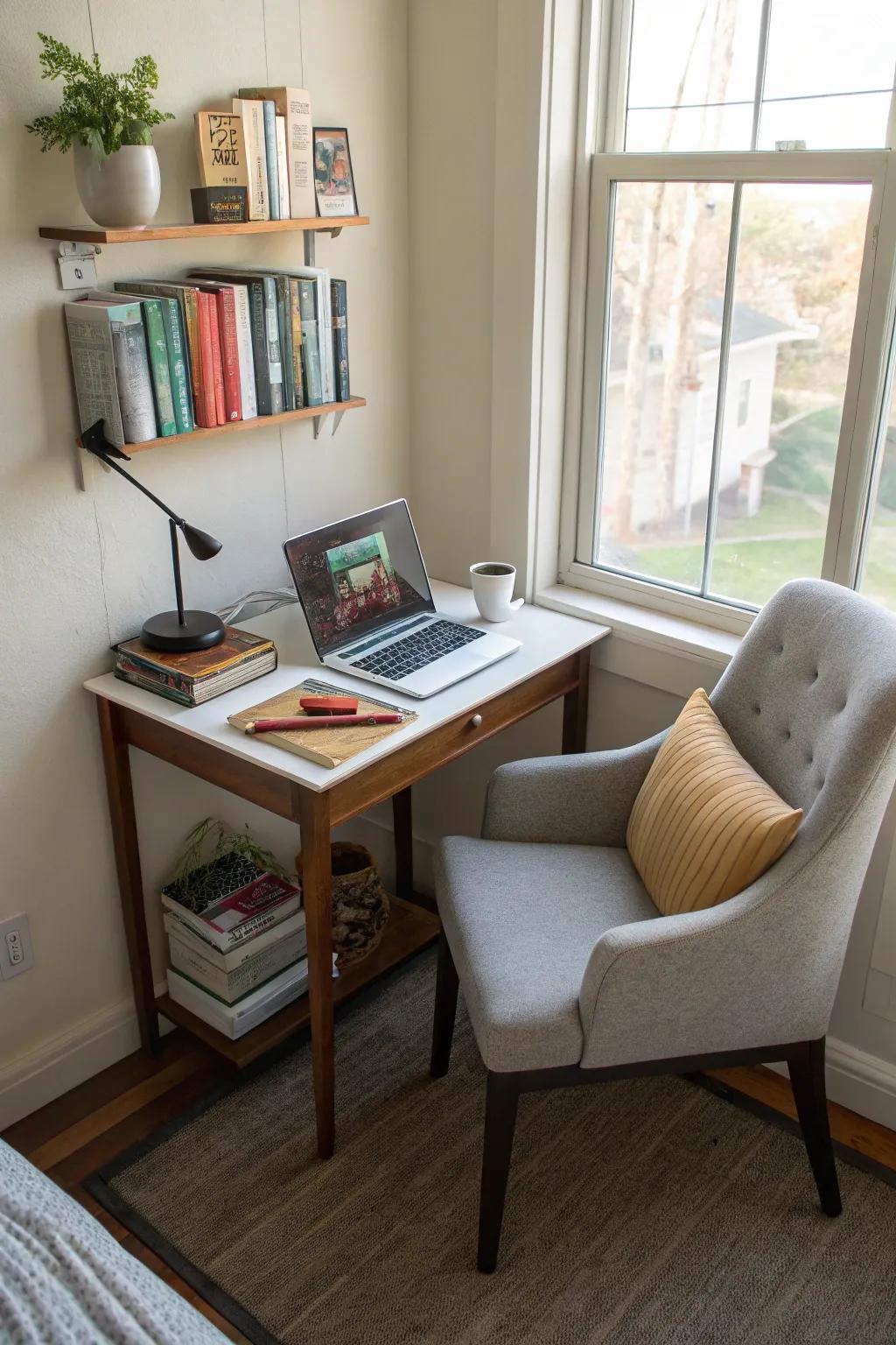 Establish a productive corner using a small desk and chair.