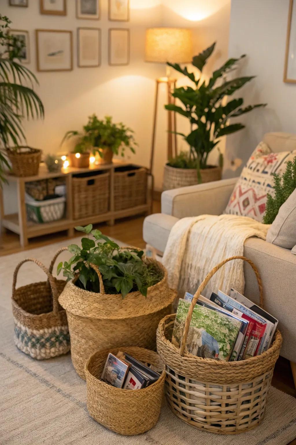 Baskets bring warmth and a relaxing feel to your living spaces.