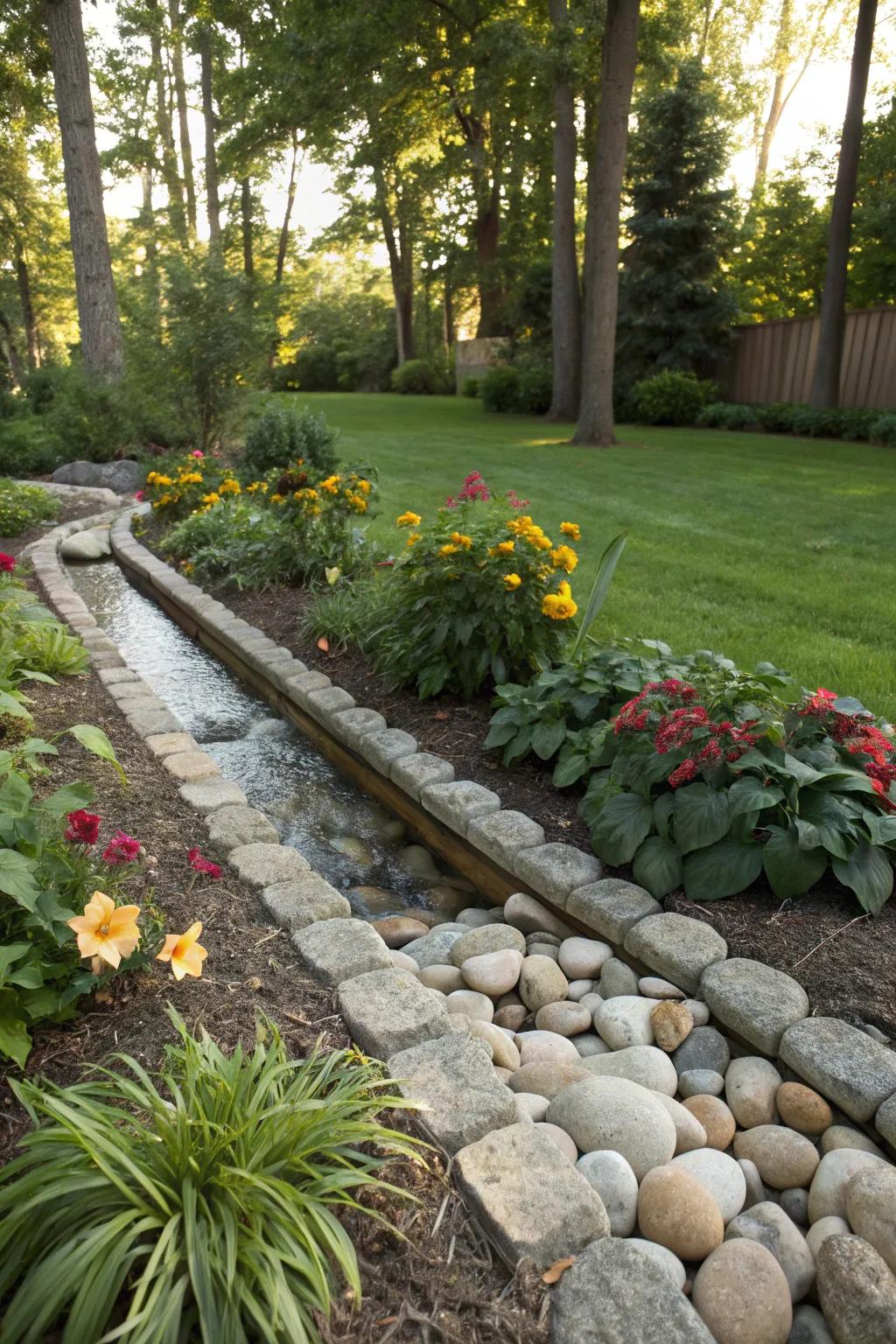 Stone edgings add a natural charm while diverting water.