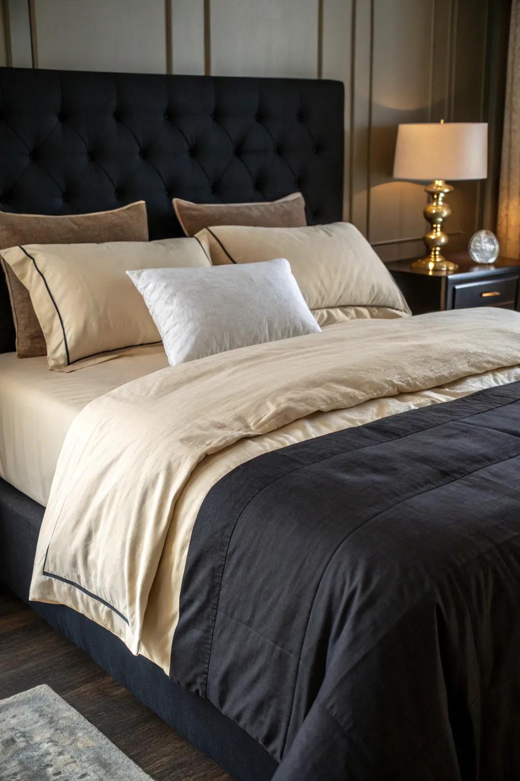Contrasting shades add a striking highlight to your bed.