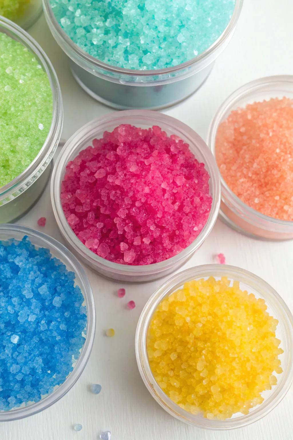 Bright and colorful Epsom salt display