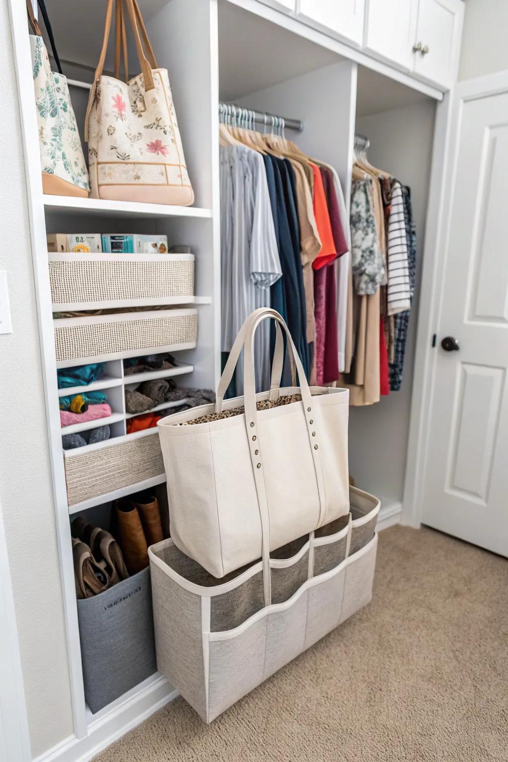 Tote bag organizers keep your collection accessible and tidy.