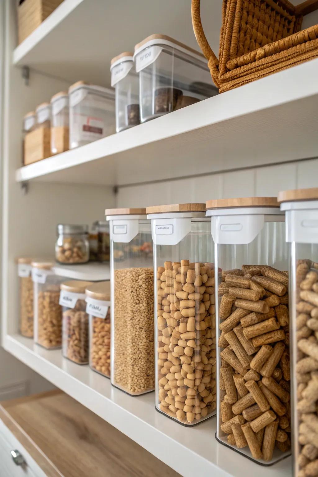See-through containers are stylish and handy for storing wood pellets indoors.