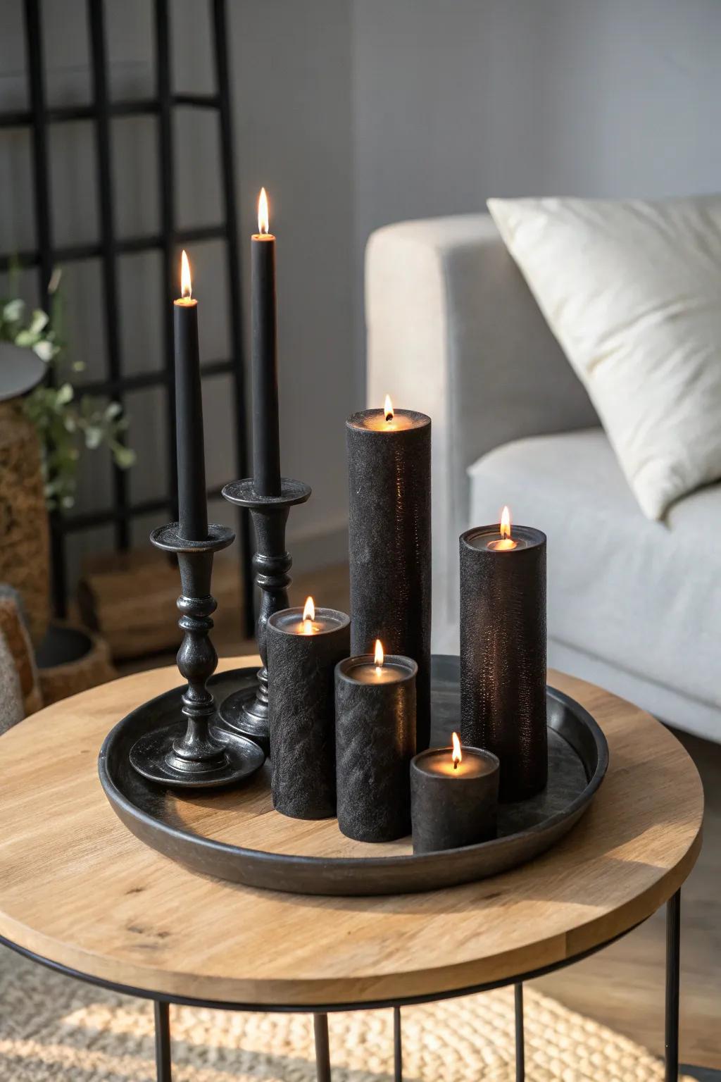 A gothic candle display for a mysterious atmosphere.