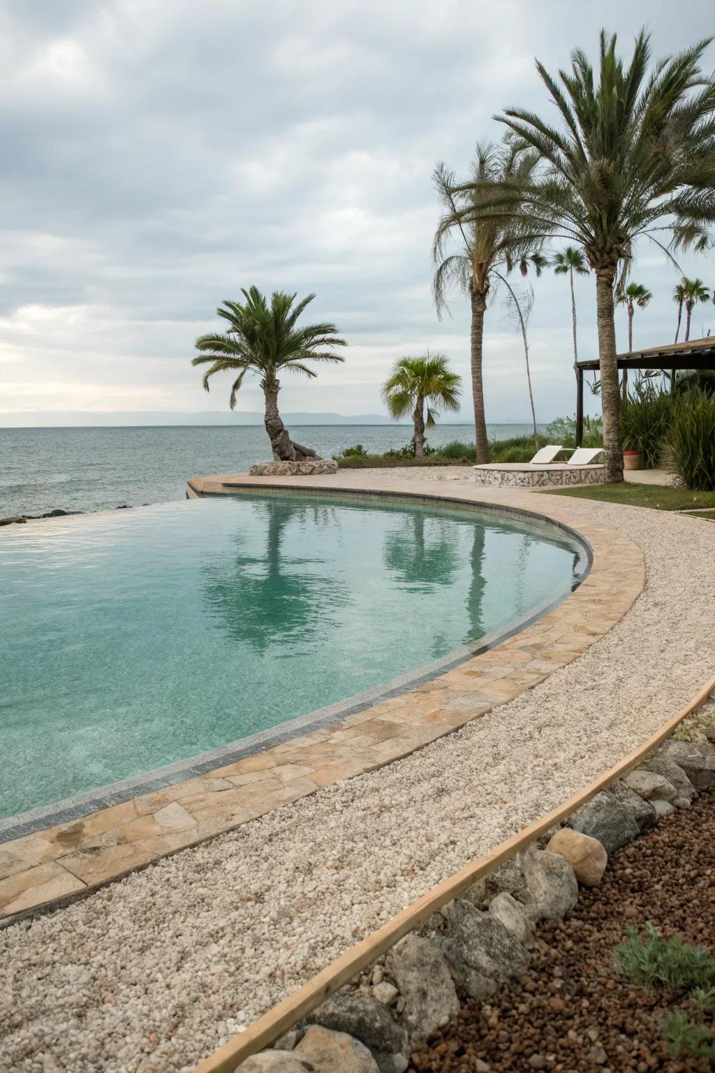 Gravel makes for a cost-effective, beach-like pool border.