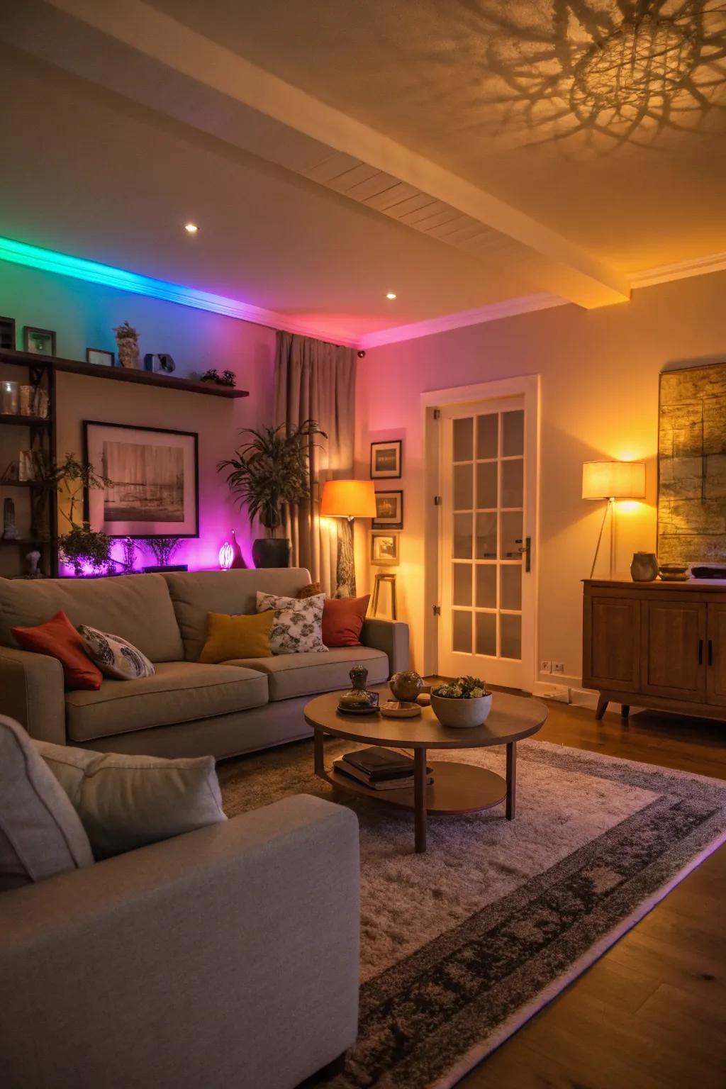 Smart illumination establishing vibrant atmospheres within a living space.