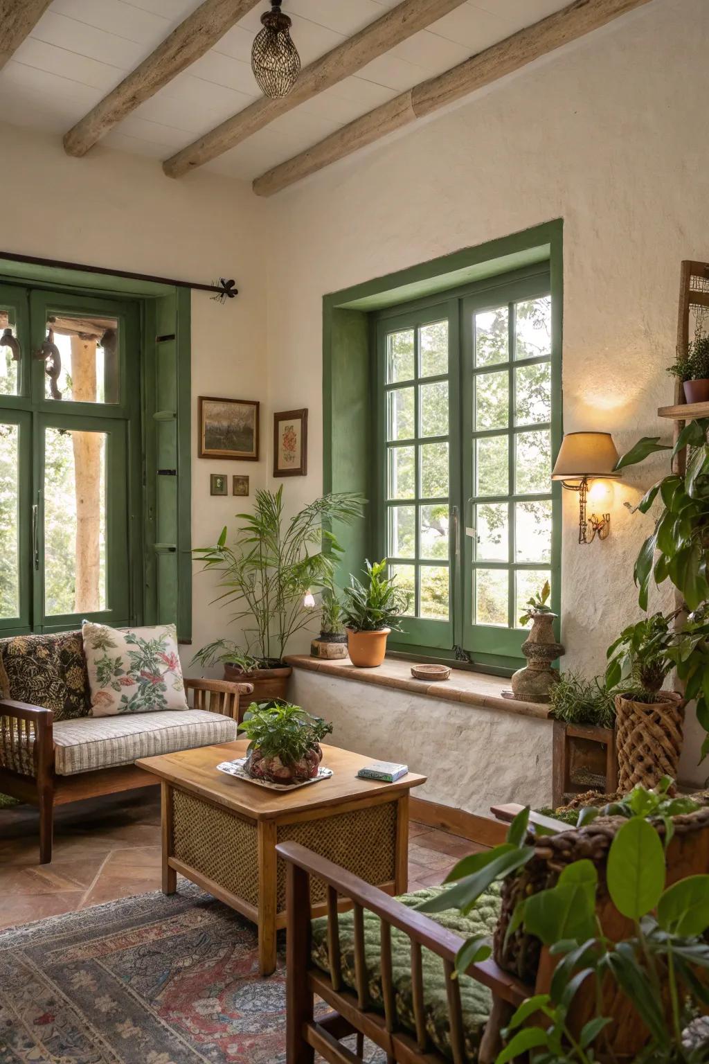 Green frames introduce a natural and refreshing touch.