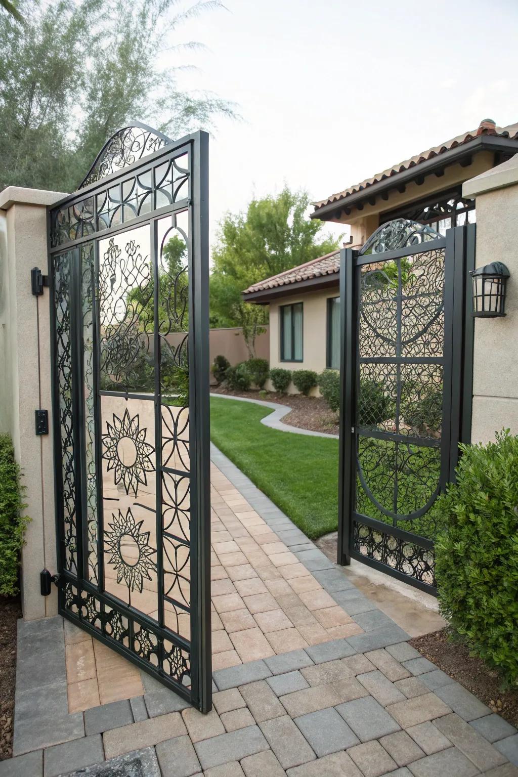 A uniquely customized iron gate showcasing personal style.
