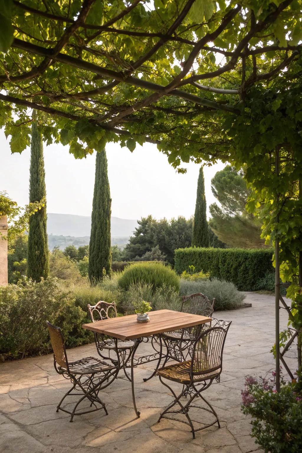 Wrought iron furniture brings Italian style to your garden.