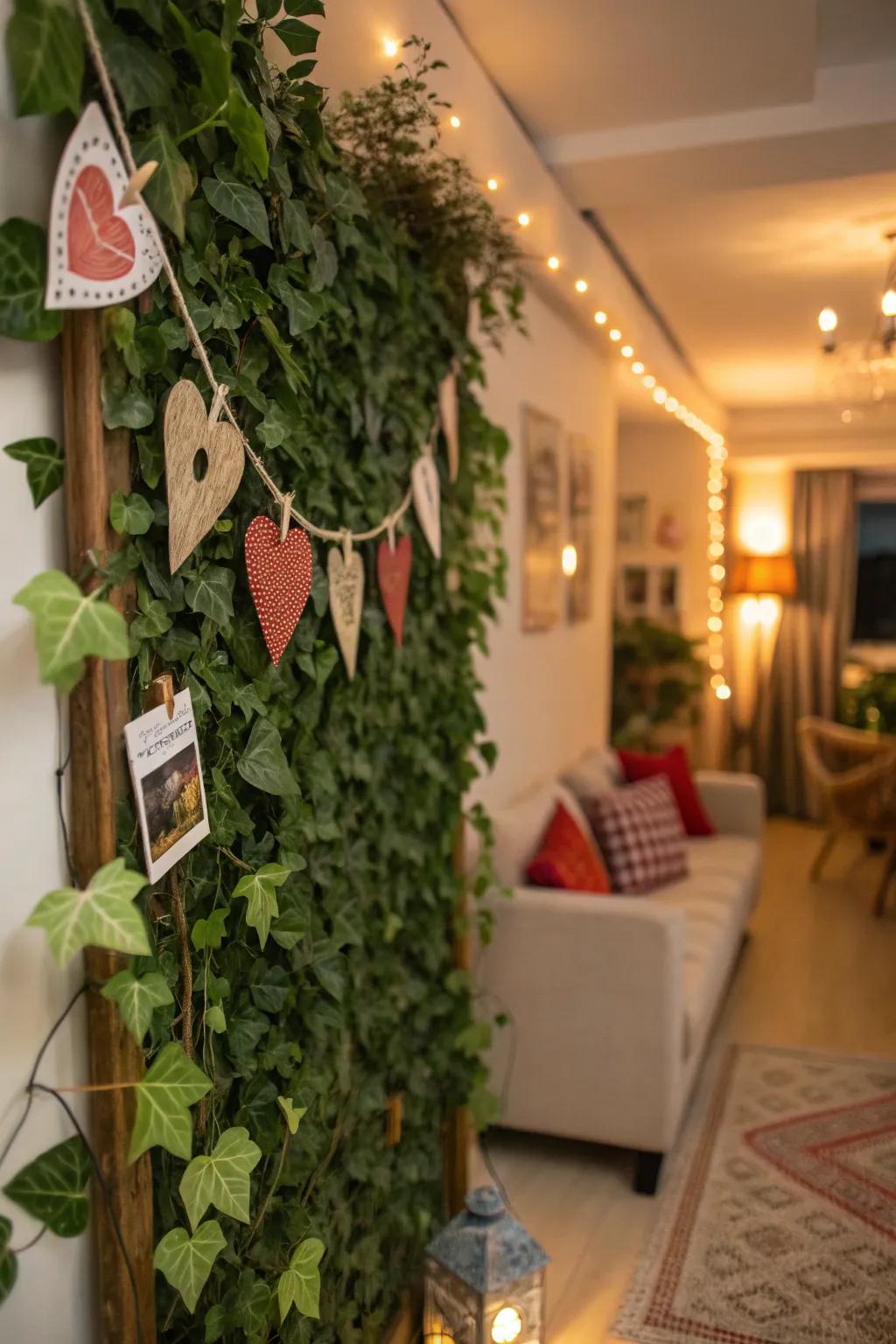 A crafted ivy accent wall that highlights personal creativity and distinct style.