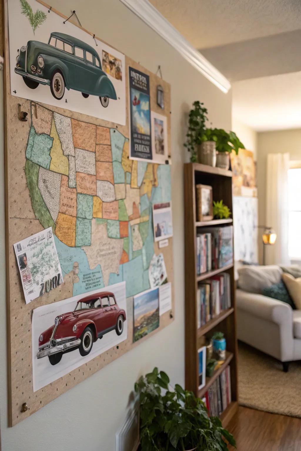 A road trip-themed display board ideal for travel enthusiasts.