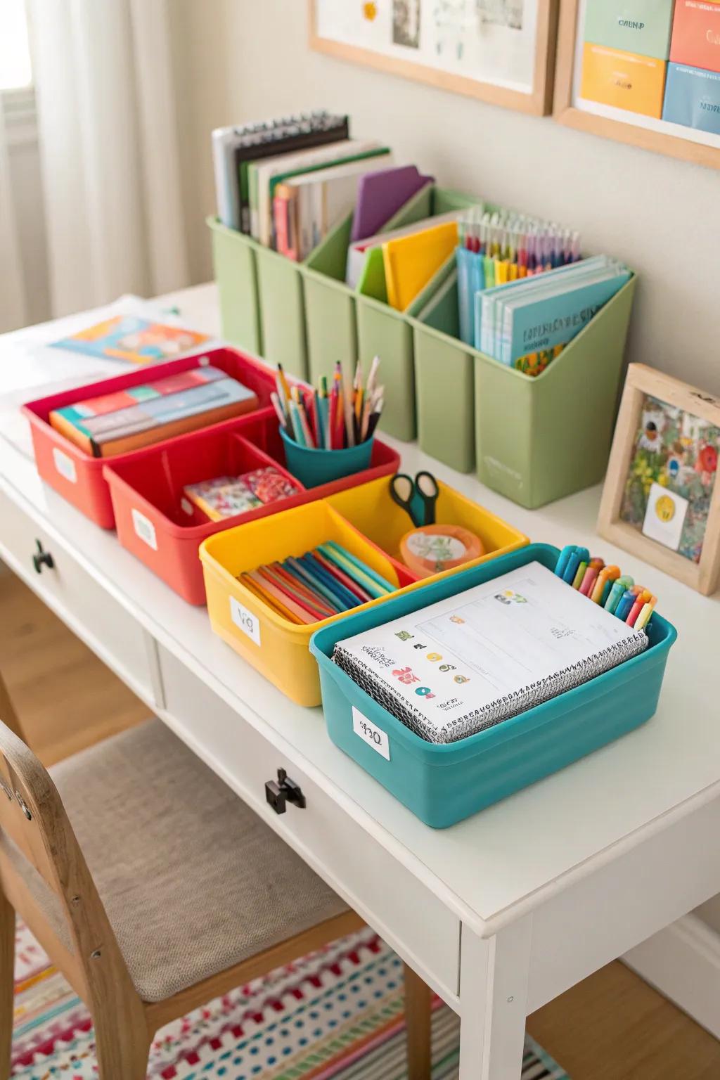 Effective storage solutions positioned beneath the desk.