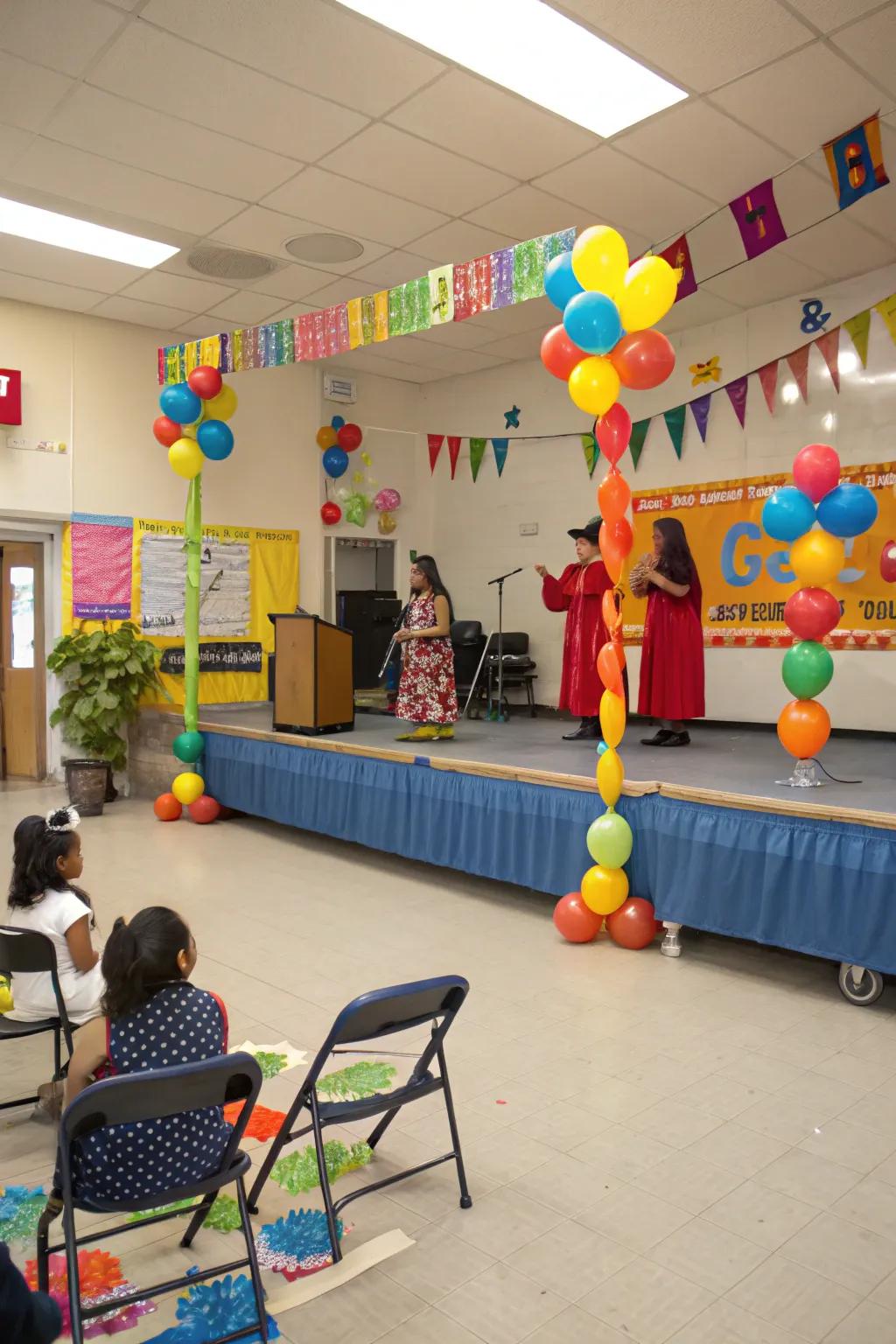 A charming stage setup inviting little performances and photo opportunities.