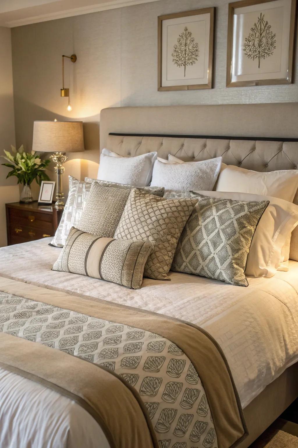 Pillows contribute layers of style and relaxation.