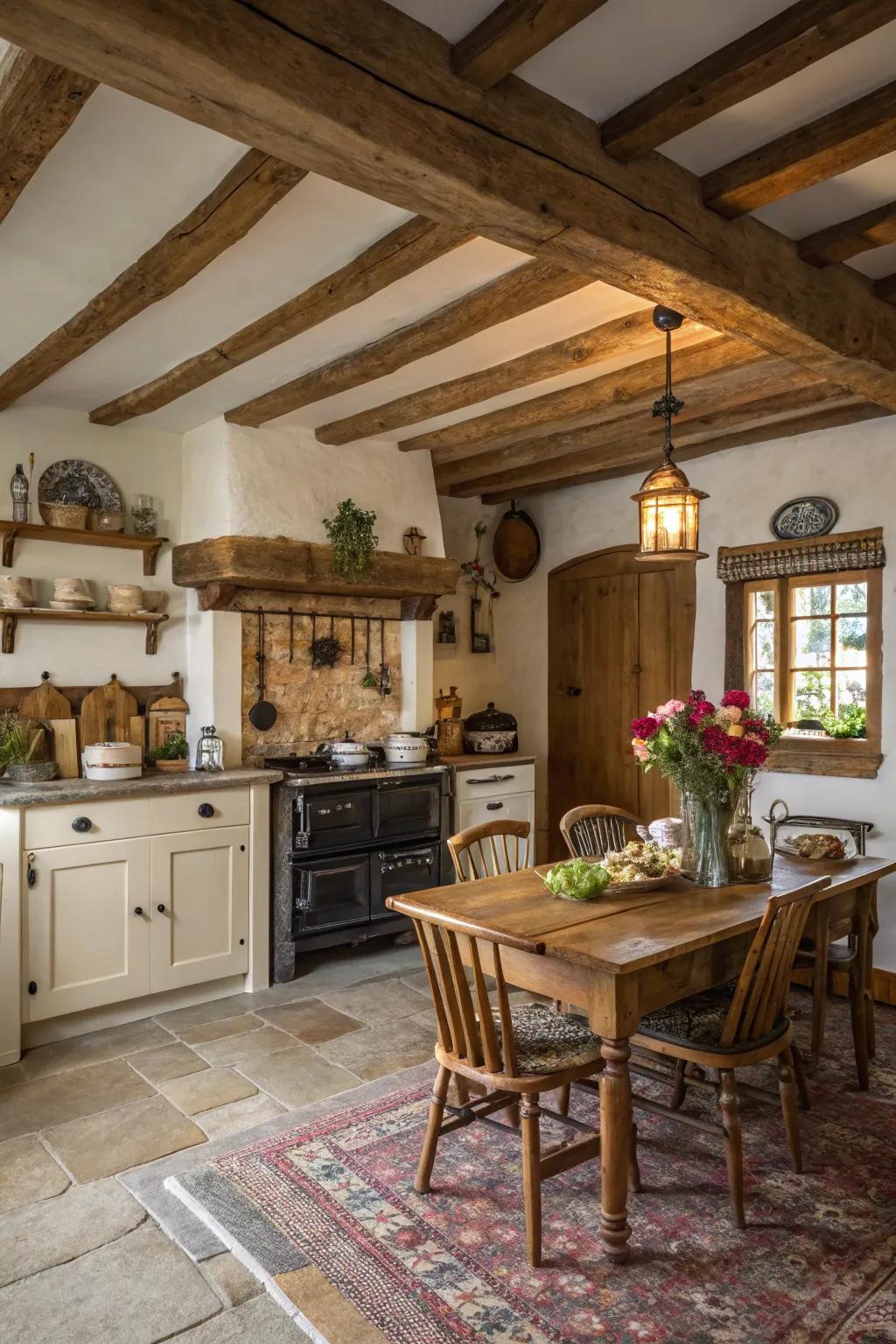 Wood supports cultivate a welcoming, traditional cooking environment.