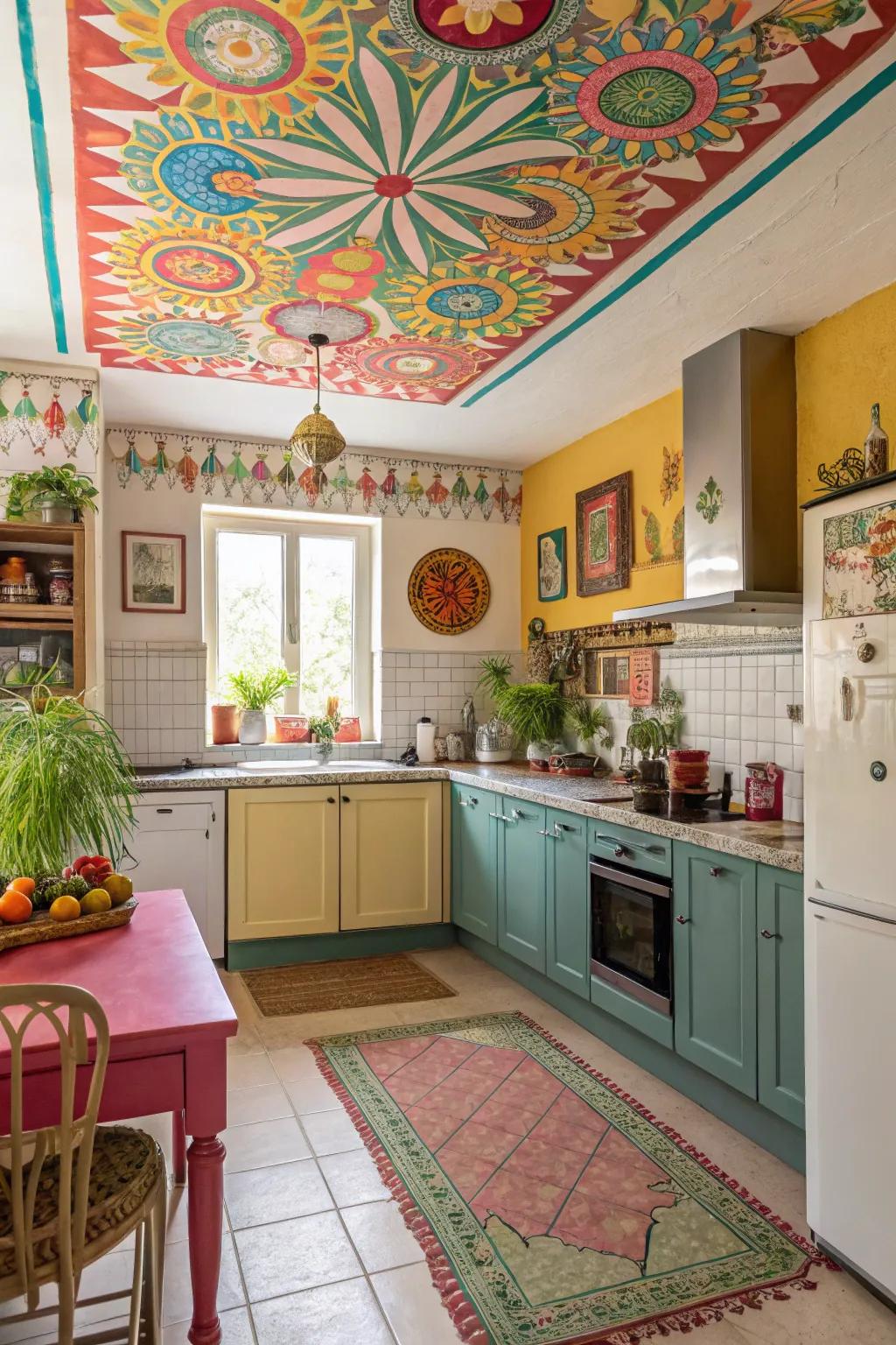 Add a dash of color to your kitchen with a painted ceiling.