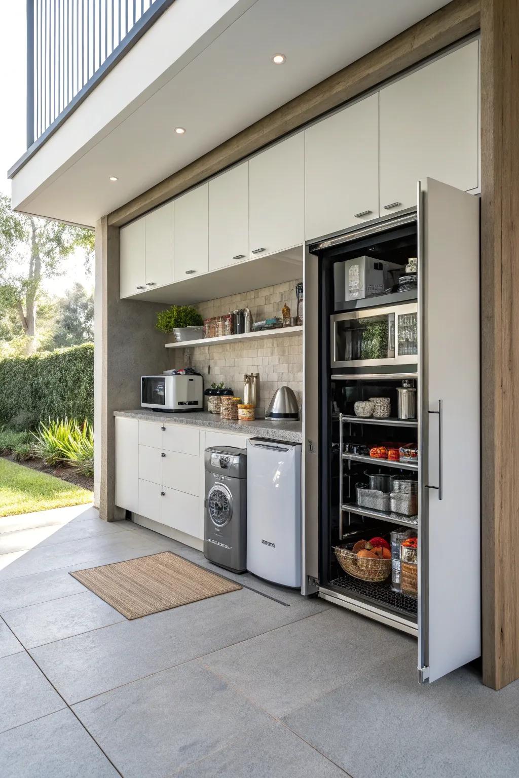 Garage door cabinets add a modern twist to corner storage.