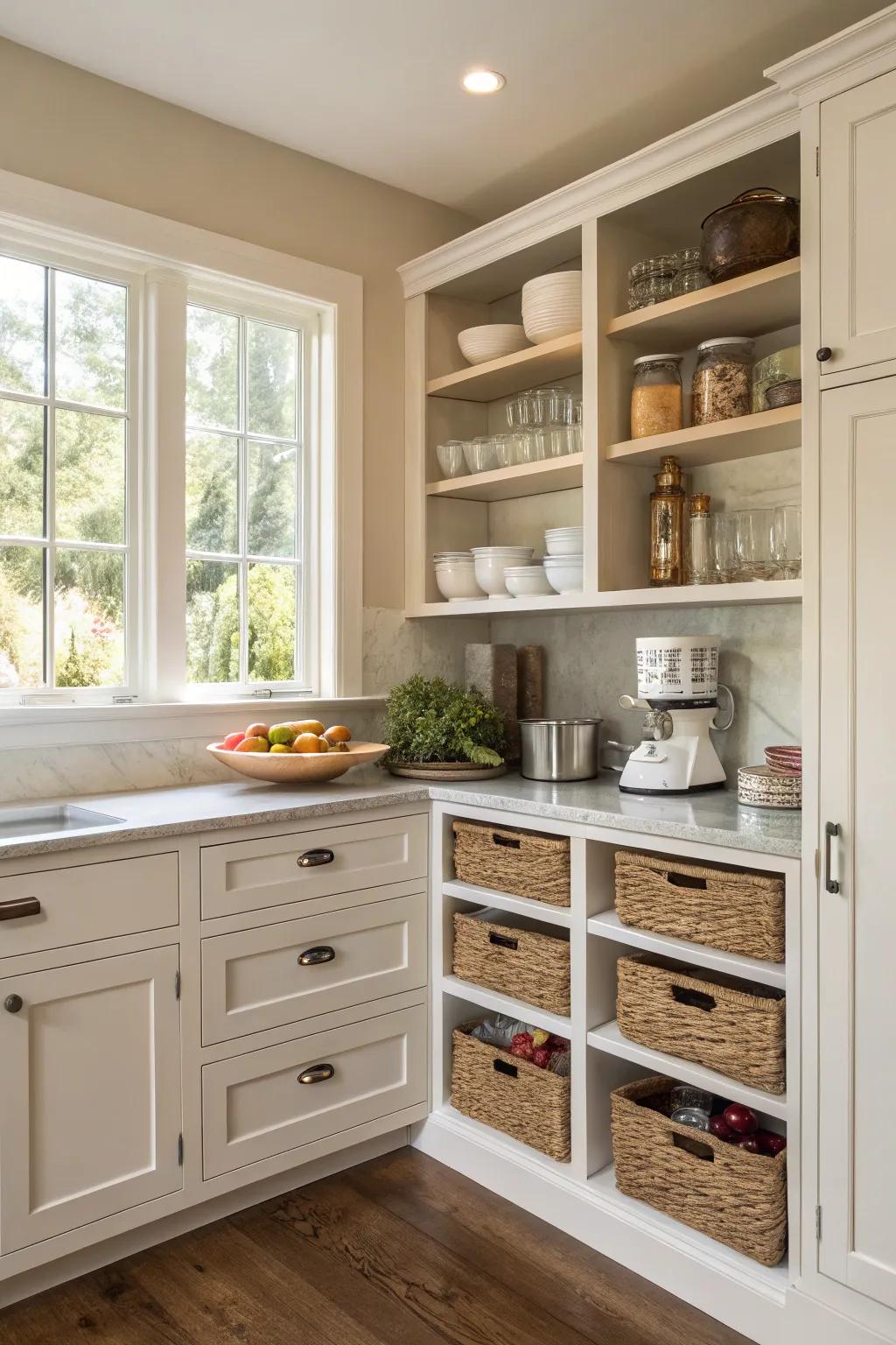 A cooking area featuring effective storing remedies.
