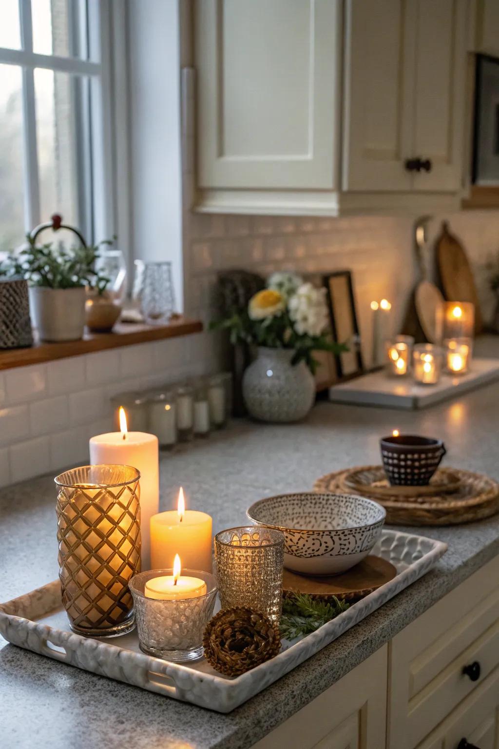 Wax lights bring warmth and coziness to your kitchen display.