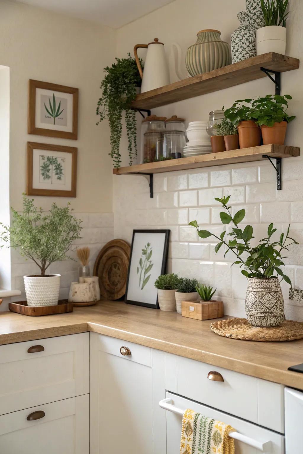 A kitchen showcases simple decor accents for an elegant touch.