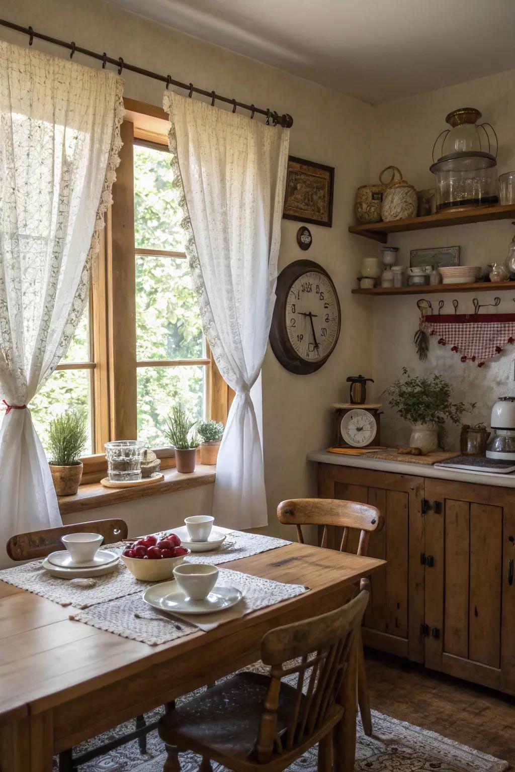 Half curtains bring a vintage appeal to any kitchen space.