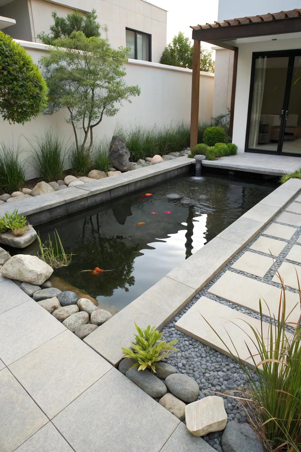 Sleek and serene: the beauty of minimalism in pond design.