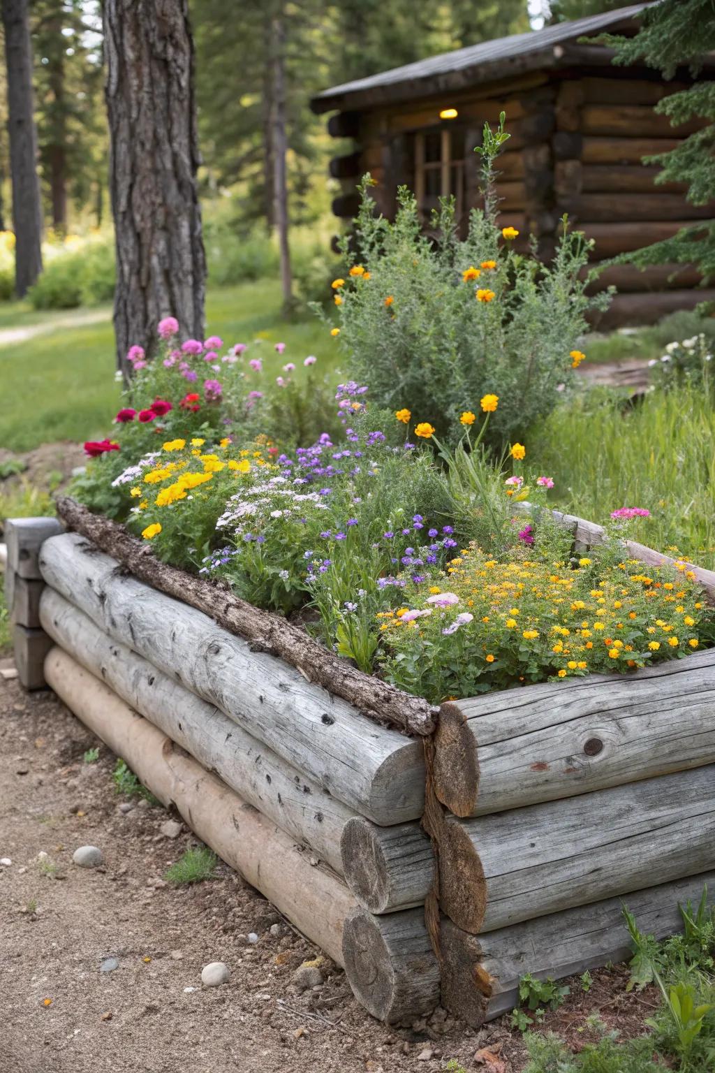 Logs bring a natural, forest feel to your garden's raised beds.
