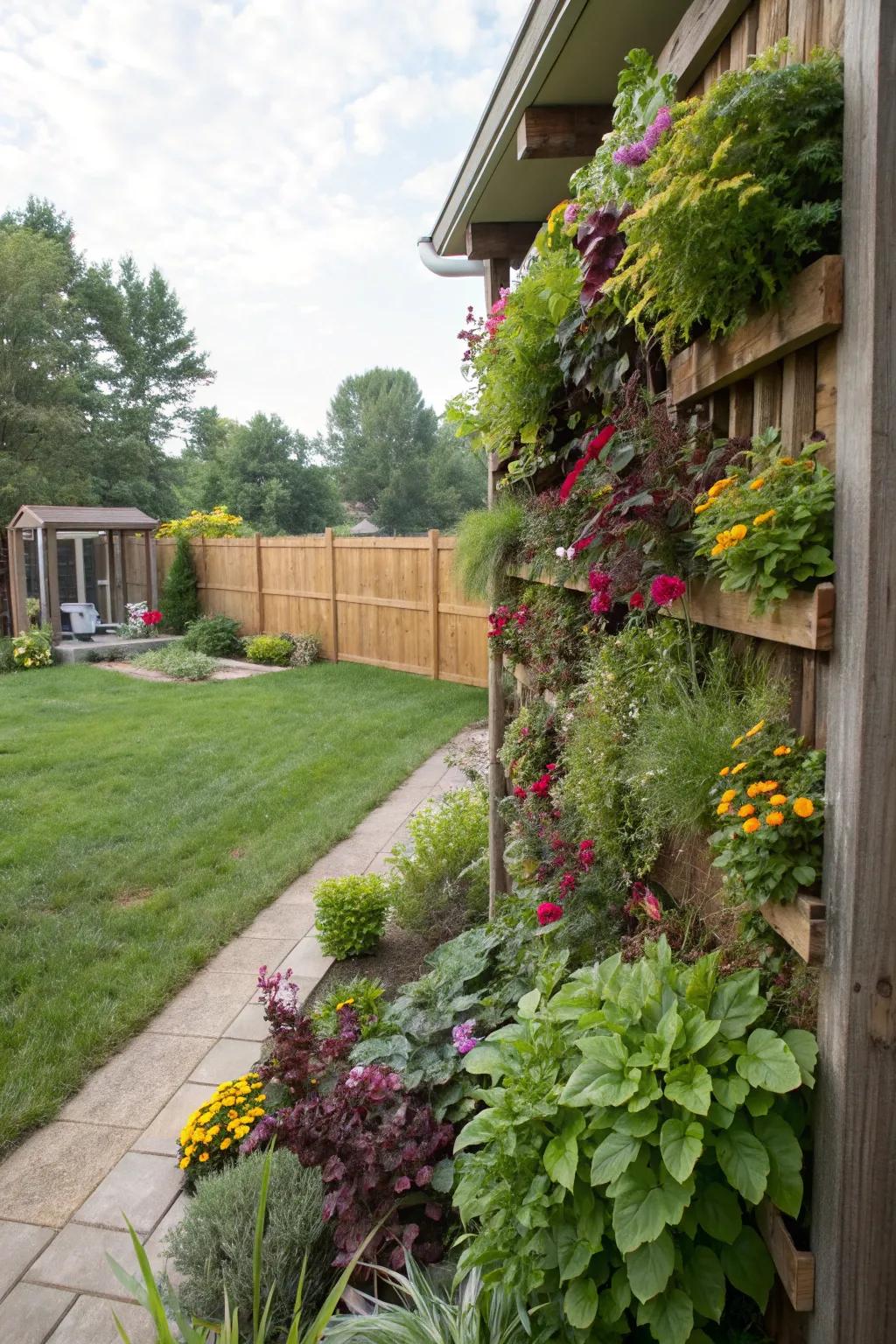Vertical gardens maximize plant coverage and introduce a lavish aesthetic.