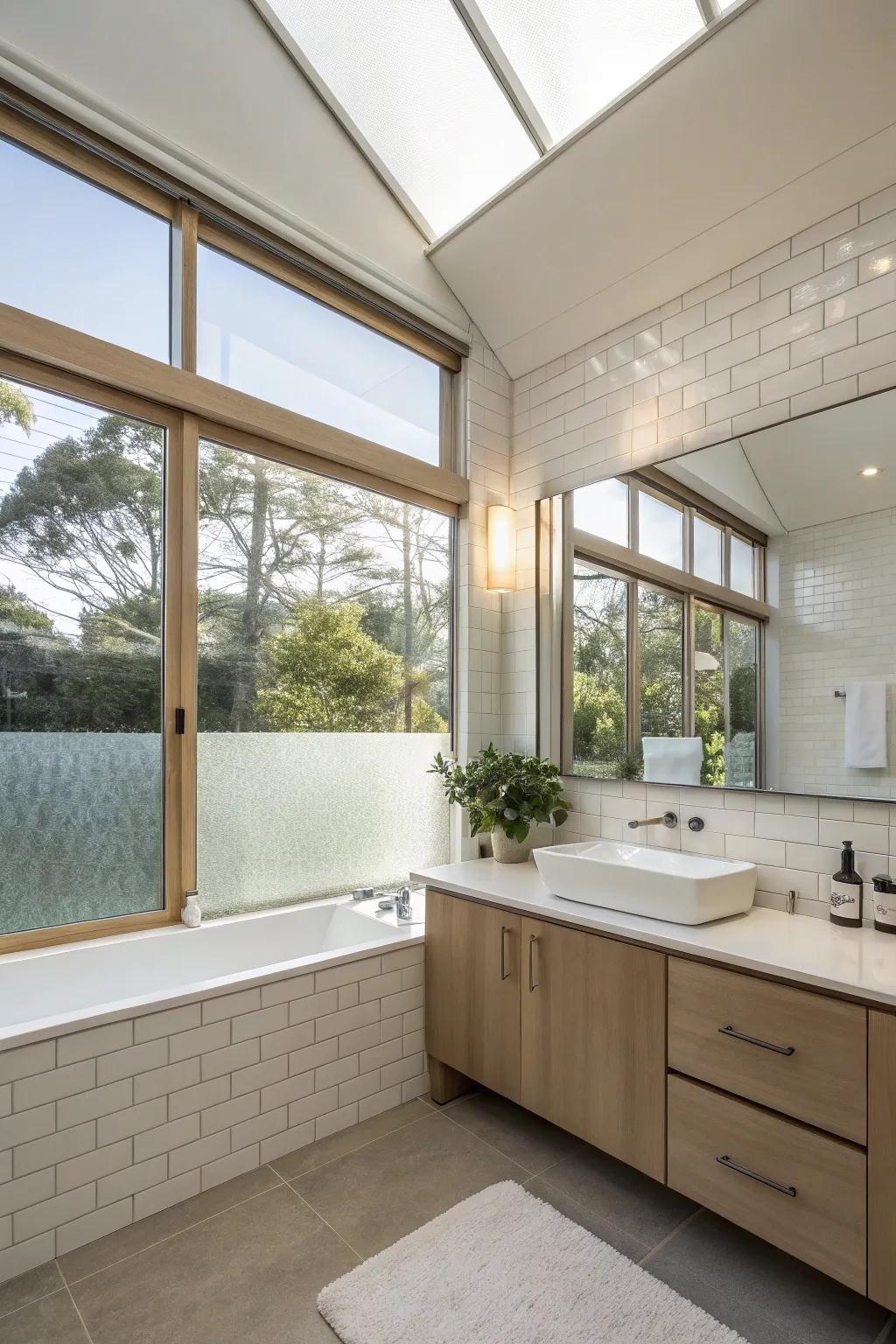 Upper level windows offering privacy and daylight to a washroom.
