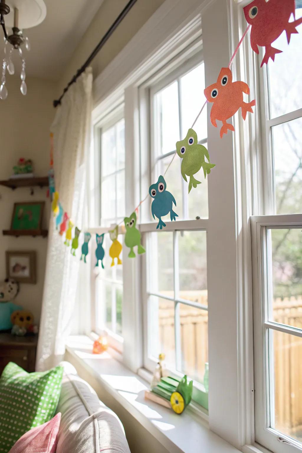 DIY frog garland adds a playful touch to your space.