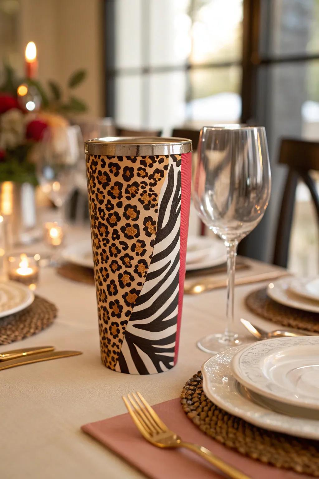 Dominate the scene with a vibrant combination of animal prints on your 'Hydrate in Style'.