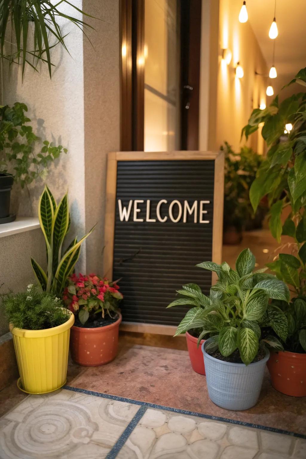 A cheerful message to welcome guests into your home.