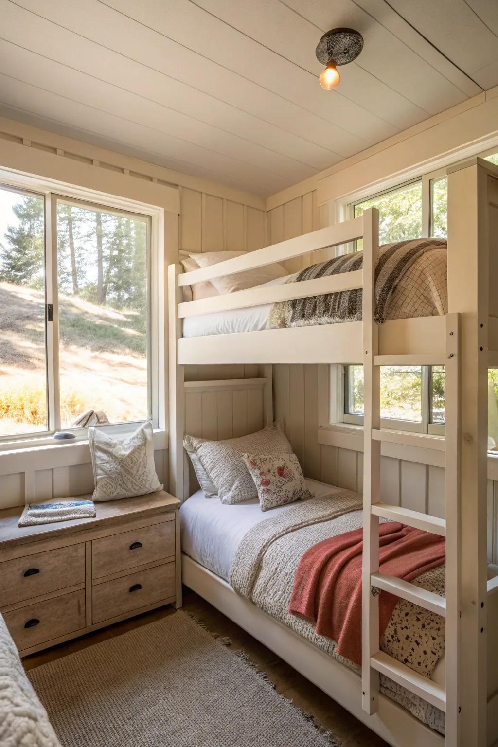 Light colors and ample lighting create an airy atmosphere.
