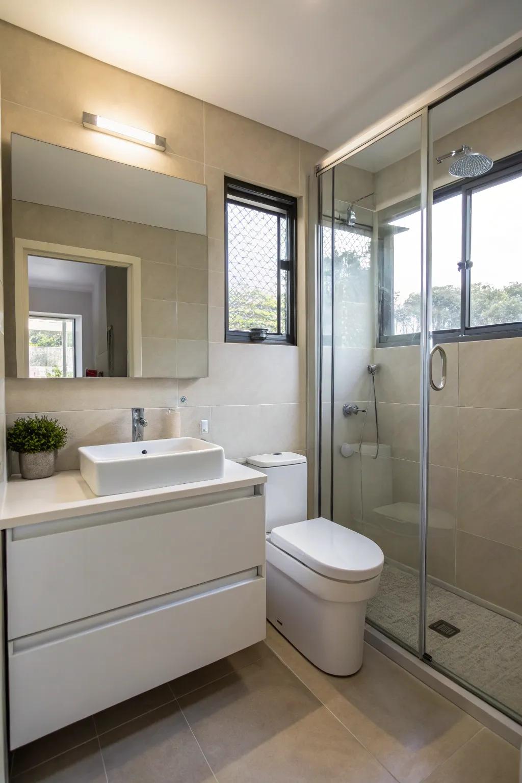 A minimalist design creates a clean and spacious feel.