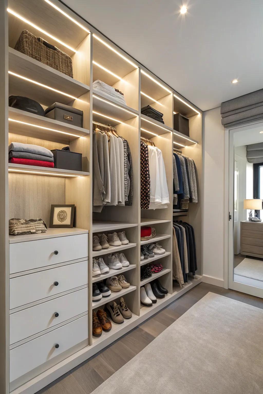 Open storage offers quick access and organization.