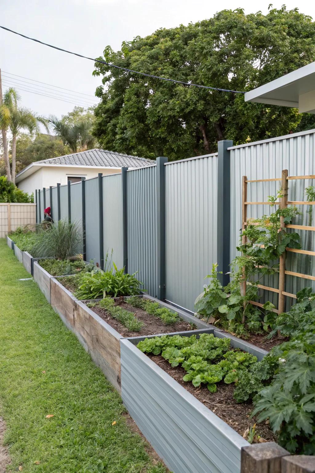 With elegant corrugated metal fencing, embrace modern design.