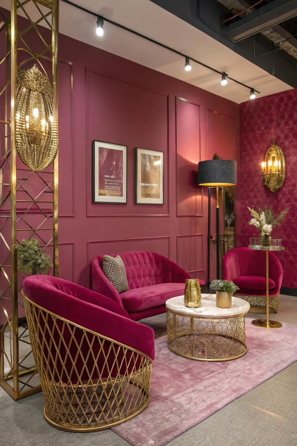 Magenta and metallics blend for a chic and glamorous room design.