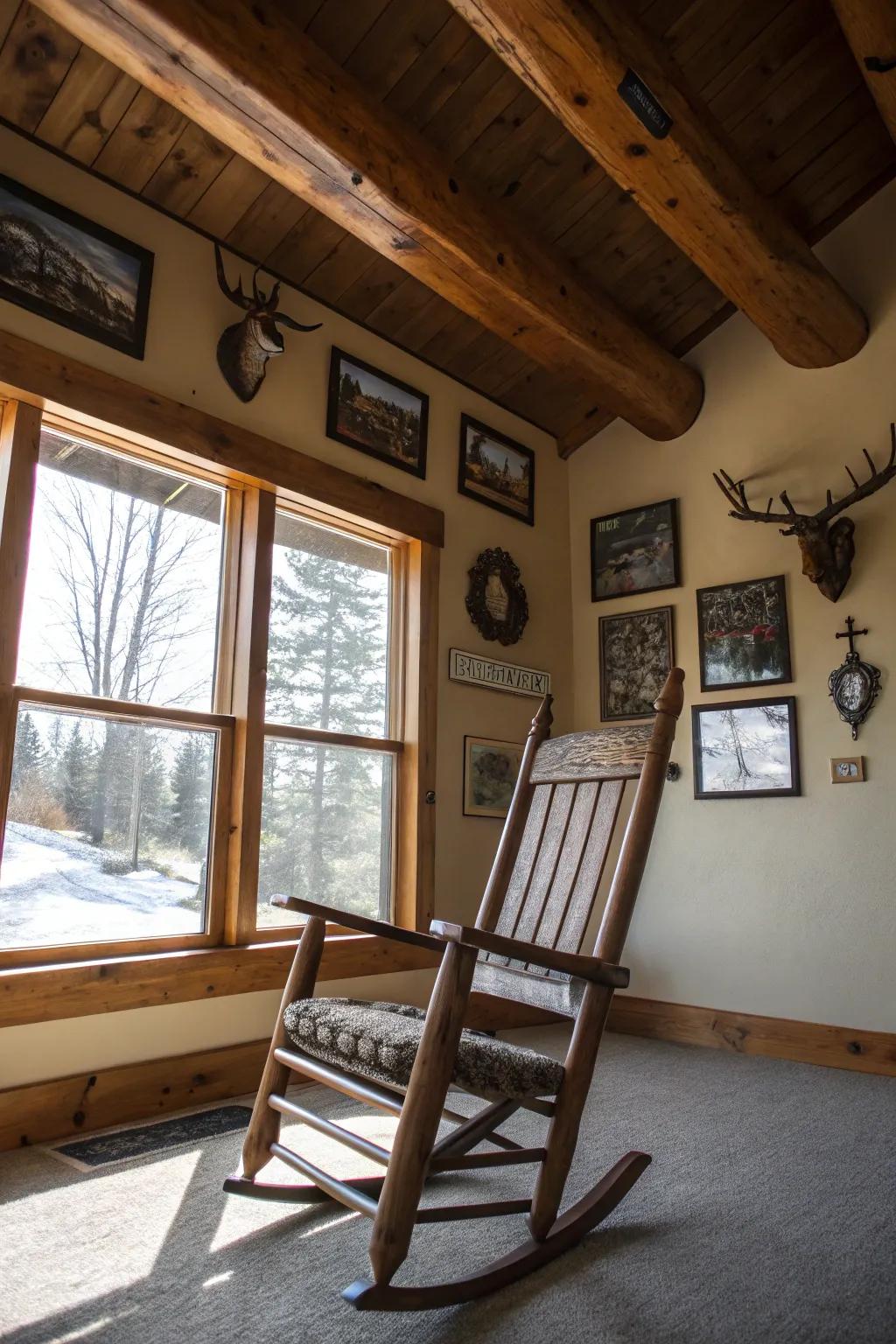 Unwind with a rustic rocking chair.