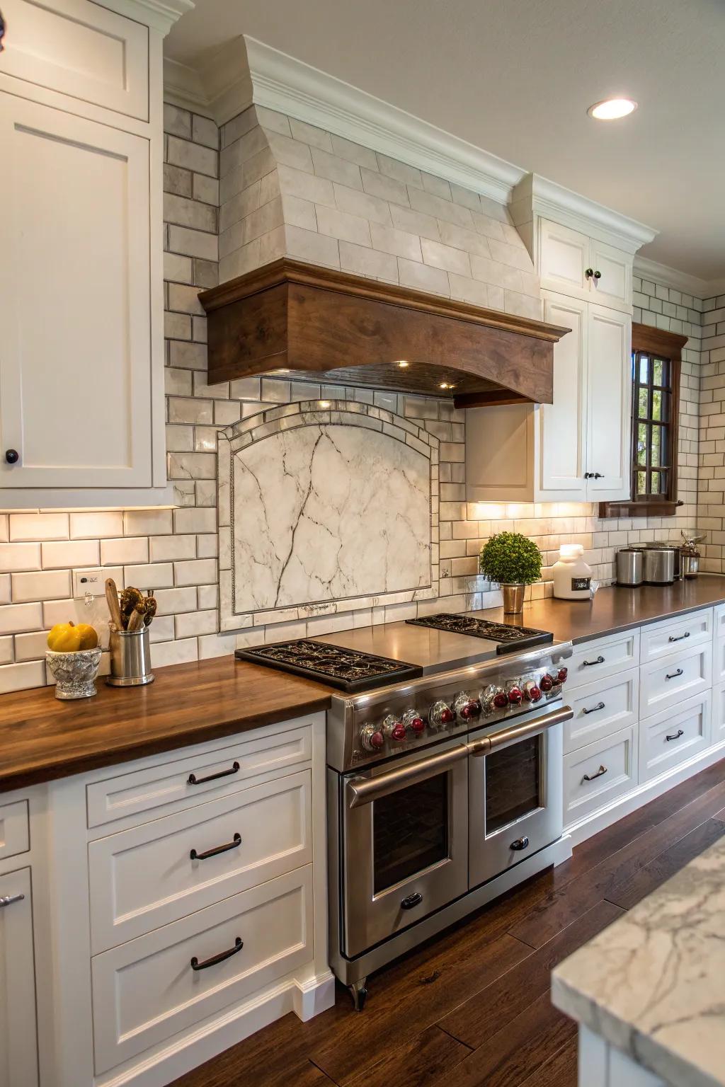 A sophisticated twist on the classic subway tile using marble.