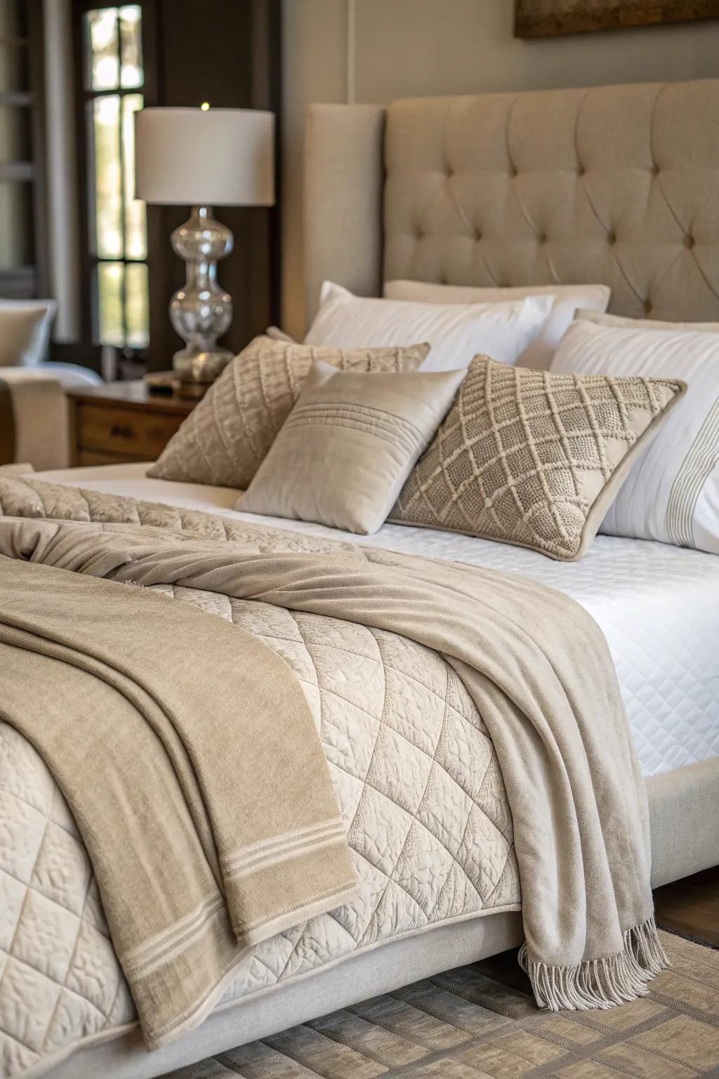Simple linens boost the room's sophisticated and refined feel.