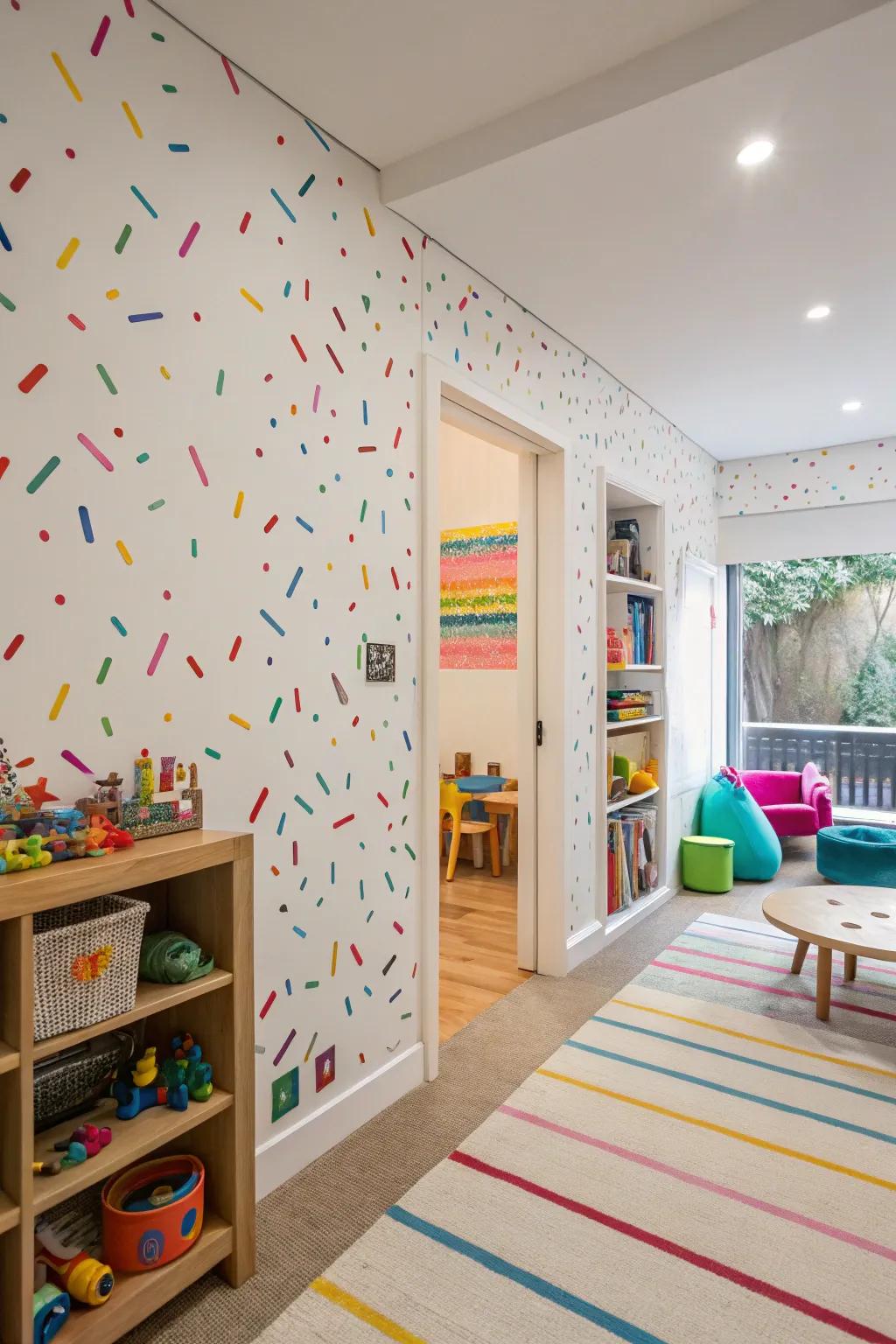 Confetti patterns infuse a cheerful and enjoyable ambiance