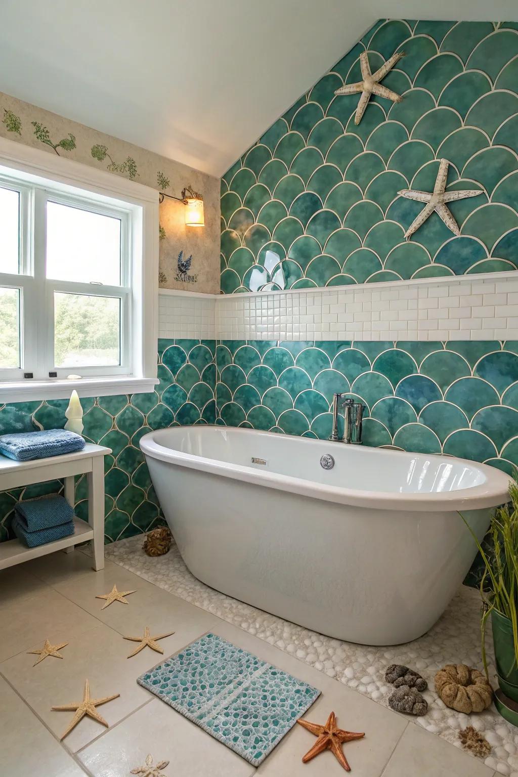 A detached tub becomes a focal point in a mermaid-inspired haven.