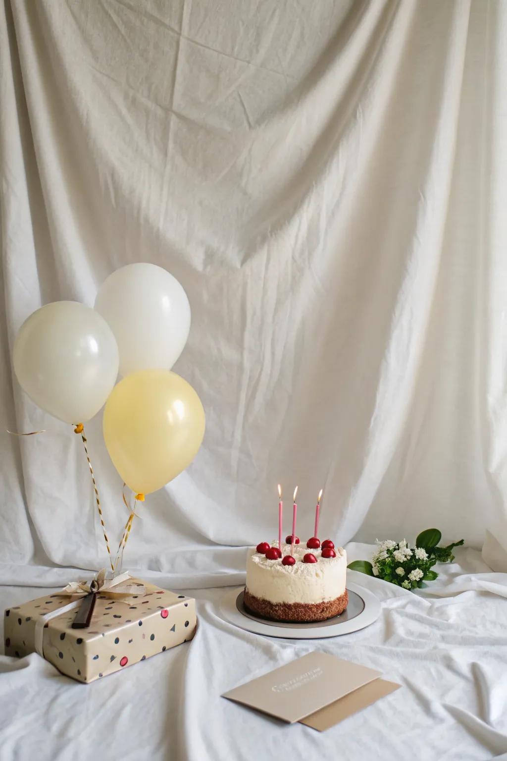 A simple backdrop elegantly defines the party area.