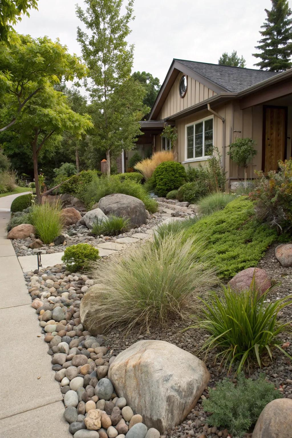 Contrasting textures amplify depth and interest in minimalist landscaping.